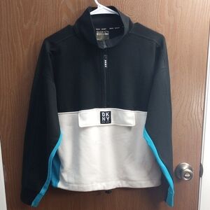 DKNY Black and White Pullover with Blue Trim